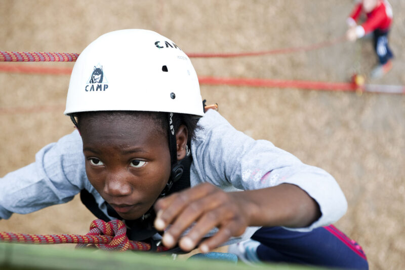 A boy on a climbing wall