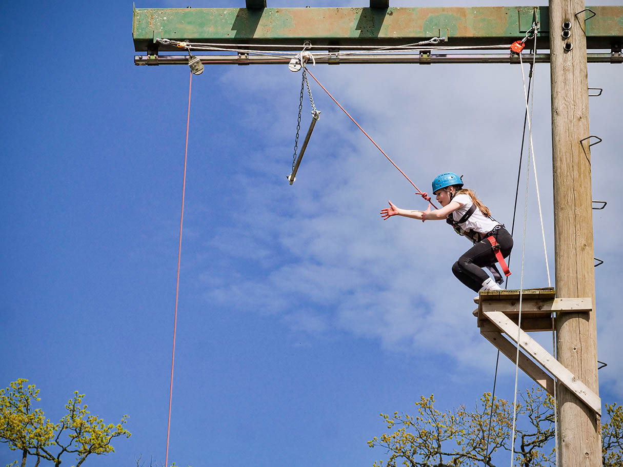 Student girl ready to take the leap at Condover Hall Activity Centre