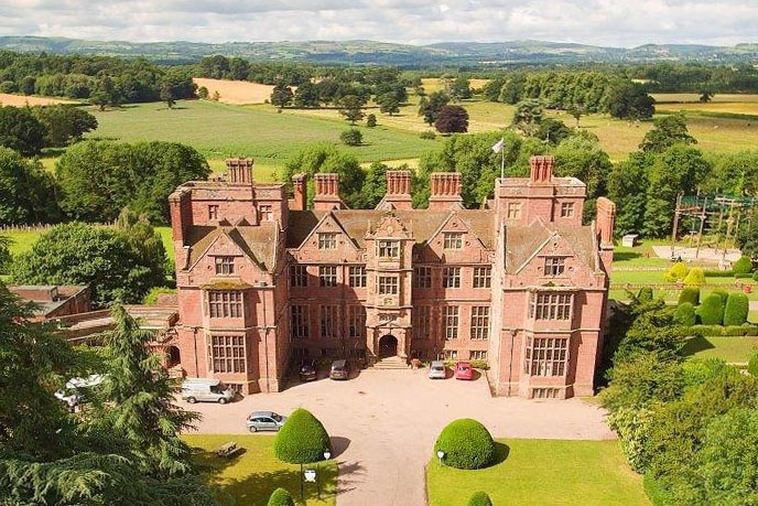 Aerial view of Condover Hall Activity Centre in Shropshire
